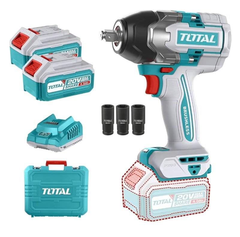 LLAVE IMPACTO 20V 4AH BRUSHLESS 850NM TOTAL C/MALETIN